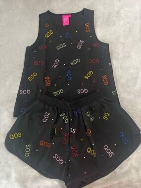 QUEEN OF SPARKLES Black Athletic Shorts Set with Multicolor Studs